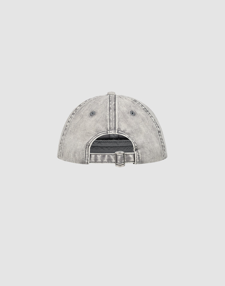 The LIVE FAST DIE YOUNG Live Fast Paris Cap in gray Sunfade Optik is displayed from the back on a white background, showcasing its adjustable strap with a metal buckle.