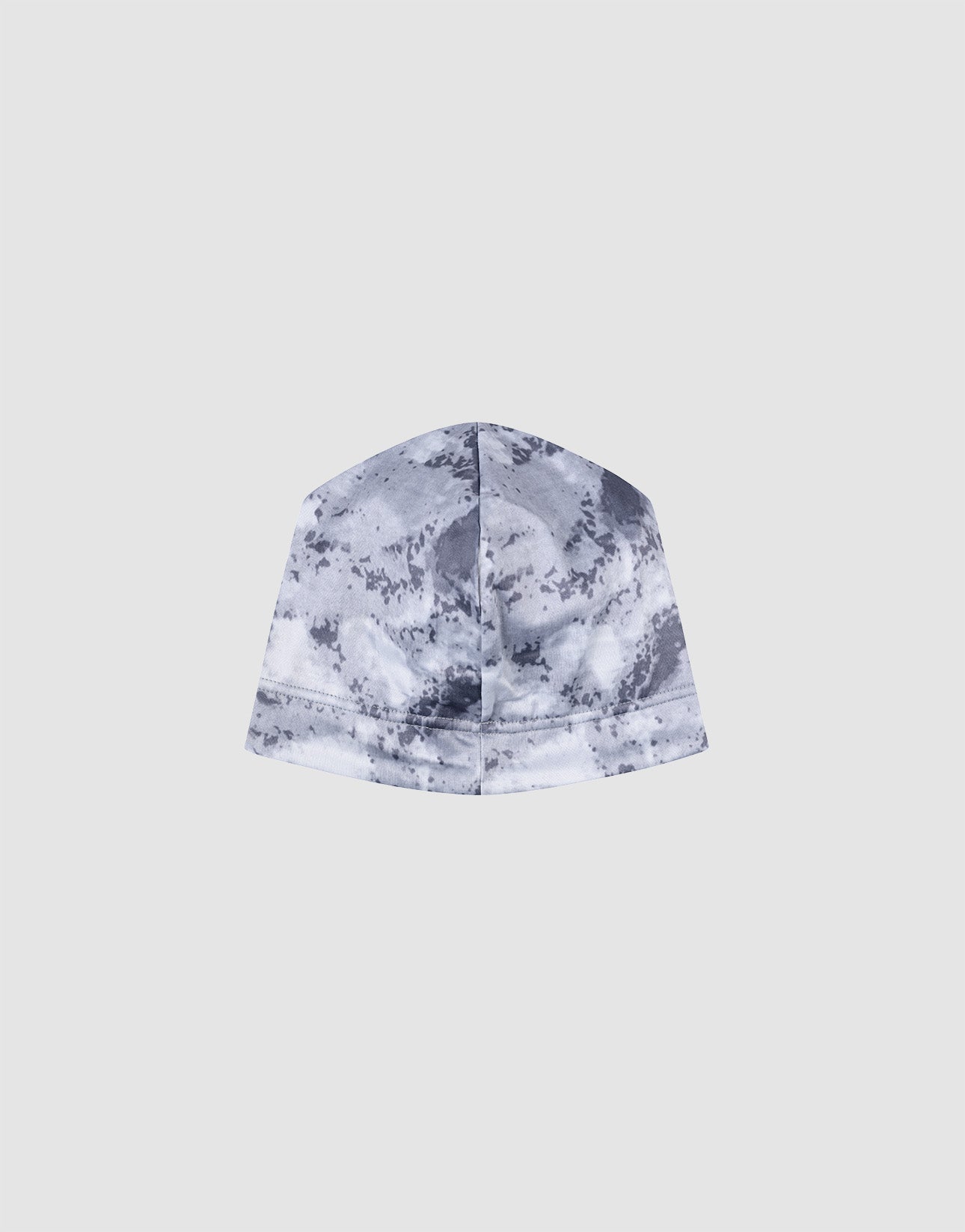 The LIVE FAST DIE YOUNG Live Fast Performance Beanie, featuring a gray and white tie-dye design and fleece lining, is displayed from the back against a light gray background, showing the vertical center seam.