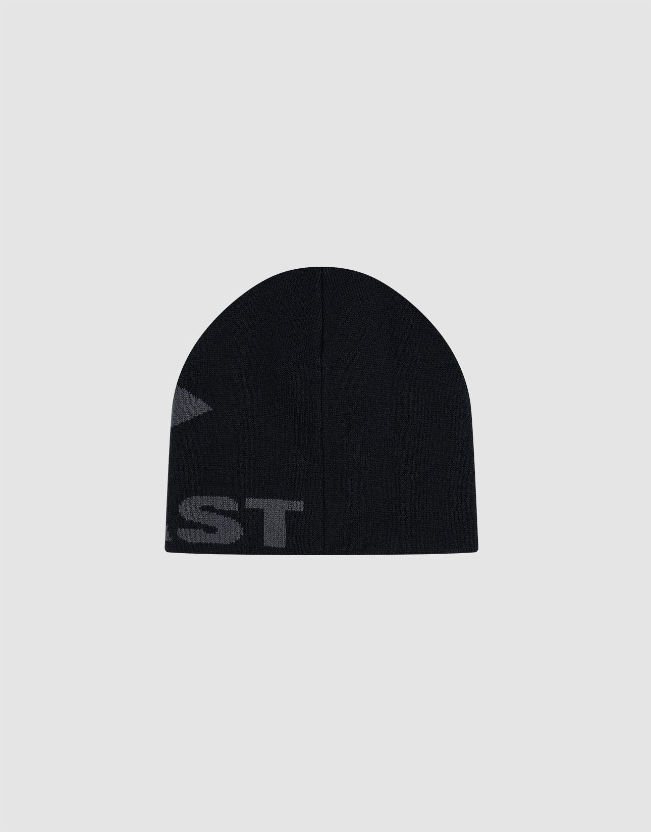 The LIVE FAST DIE YOUNG Live Fast LF Beanie is a black Polyacryl hat with Jacquard artwork showing part of a gray letter S and arrow on the lower left, style LF2603-20084, shown on a light gray background.