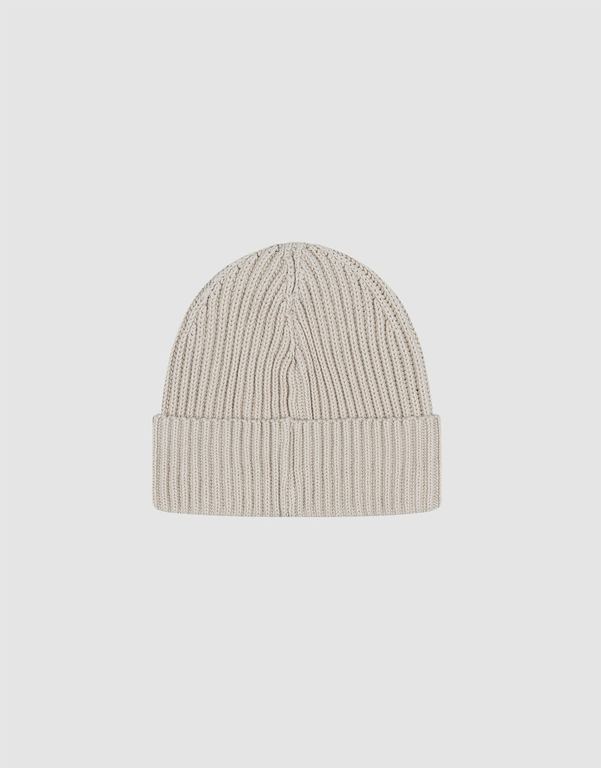 The LIVE FAST DIE YOUNG Washed Rib Knit Beanie in beige features a ribbed knit, folded cuff, subtle flag-label detail, and is crafted from soft polyamid. Shown here in One Size against a plain white background.