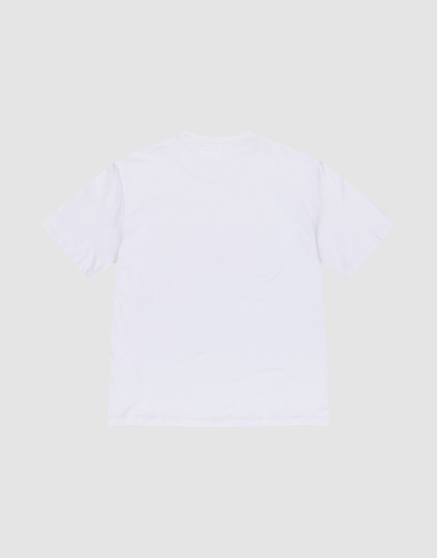 The LFDY Slim Tee by LIVE FAST DIE YOUNG is a plain white slim-fit T-shirt featuring a subtle Flag-Label, crafted from soft Baumwolle Elasthan, shown laid flat from the back on a light gray background.