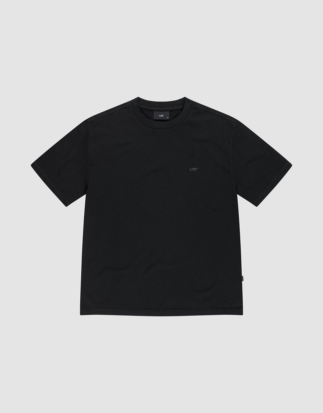 The LIVE FAST DIE YOUNG LFDY BLP Tee is a black, short-sleeve, oversize-fit t-shirt made from 100% Baumwolle with a crew neck and a small chest logo, shown laid flat on a white background.