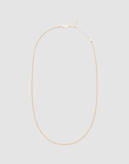 The LIVE FAST DIE YOUNG Round Box Chain is a thin gold necklace crafted from 925 vergoldet Sterling Silber, featuring a lobster clasp and small extender for an adjustable length, shown against a plain light gray background. 