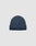 The LIVE FAST DIE YOUNG Double Rib Knit Beanie in dark blue features a folded brim and voluminous look, showcased against a plain light gray background.