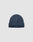 The LIVE FAST DIE YOUNG Double Rib Knit Beanie in dark blue features a folded brim and voluminous look, showcased against a plain light gray background.