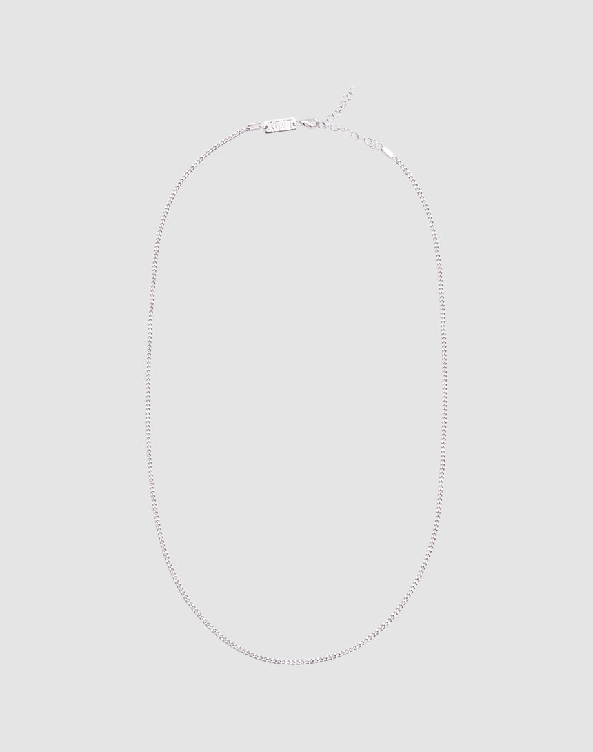 The Round Box Chain by LIVE FAST DIE YOUNG is a thin sterling silver 925 necklace with a simple clasp, shown against a plain light gray background.| plain