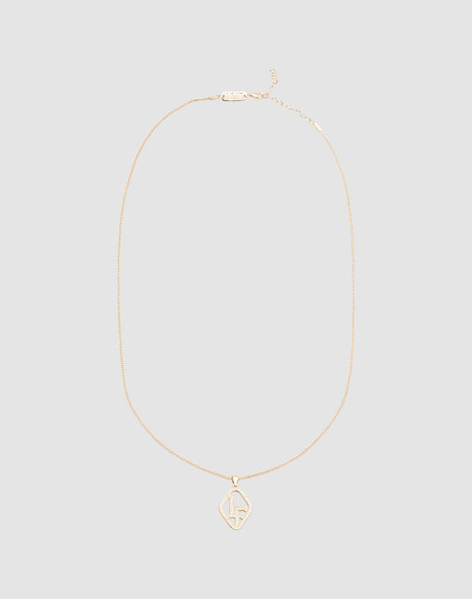 The LIVE FAST DIE YOUNG LF Chain features a fine Sterling Silber Kette with a diamond-shaped Zirkonia Anhänger and abstract center design, shown on a plain light gray background. 