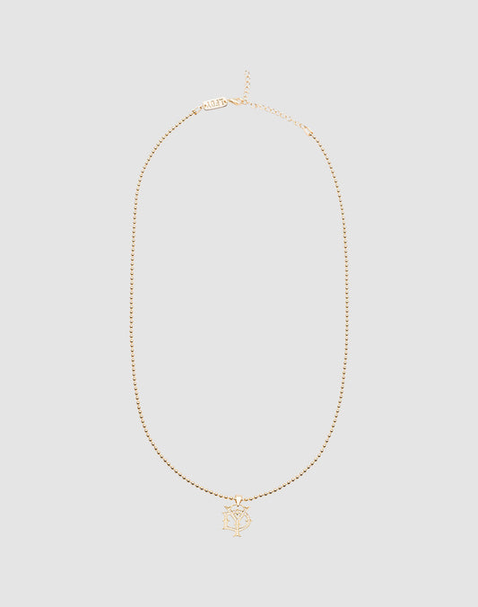 The DY Chain by LIVE FAST DIE YOUNG is a delicate vergoldet gold necklace with a sparkling NY Zirkonia pendant, shown on a plain light gray background. 