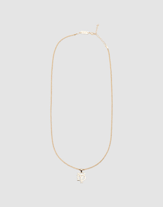 The DY Blank Chain by LIVE FAST DIE YOUNG is a gold necklace with a pendant of overlapping N and Y letters in a stylized font, made from 925 Vergoldet Sterling Silber, shown on a plain light gray background.| plain 