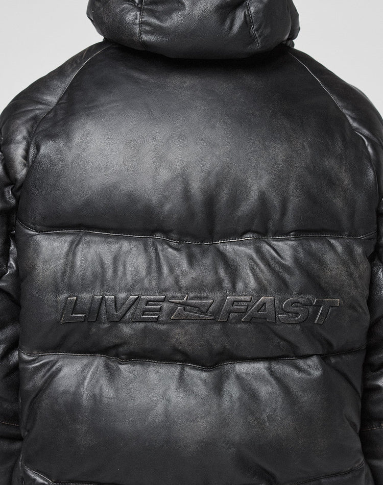 Live Fast Leather Puffer Jacket