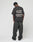 A person stands facing away, wearing an oversize black LFDY Sharkhunter Tee by LIVE FAST DIE YOUNG with white text and loose black jeans against a plain white background.