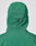 A close-up of the back of the green Basic Shell Jacket by LIVE FAST DIE YOUNG, Oversize Fit, with a drawstring-adjustable hood and reflective print, shown against a plain light background.