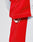 A close-up of the red and white LFDY Trackjacket 3000 by LIVE FAST DIE YOUNG, showing a white elastic drawstring loop with plastic adjuster at the hem and a branded zipper puller, set against a neutral blurred background.