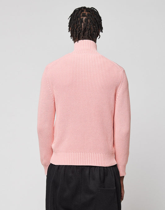 A person with short, twisted hair is shown from the back wearing the LIVE FAST DIE YOUNG LFDY Knit Jacket and black pants against a plain, light gray background.