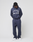 Wearing the LIVE FAST DIE YOUNG LFDY Heavyweight Lounge Hooded and matching sweatpants, a person in a dark blue 100% Baumwolle set with "LIVE FAST REAL EST.8" stands against a light background, hands behind their back. Regular Fit offers comfort and style.
