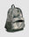 The LFDY Backpack by LIVE FAST DIE YOUNG features a gray and green camo design, 19L capacity, front zip pocket, mesh side pocket, adjustable shoulder straps, top handle, and "LIVE FAST" text on the front; shown on a light gray background.