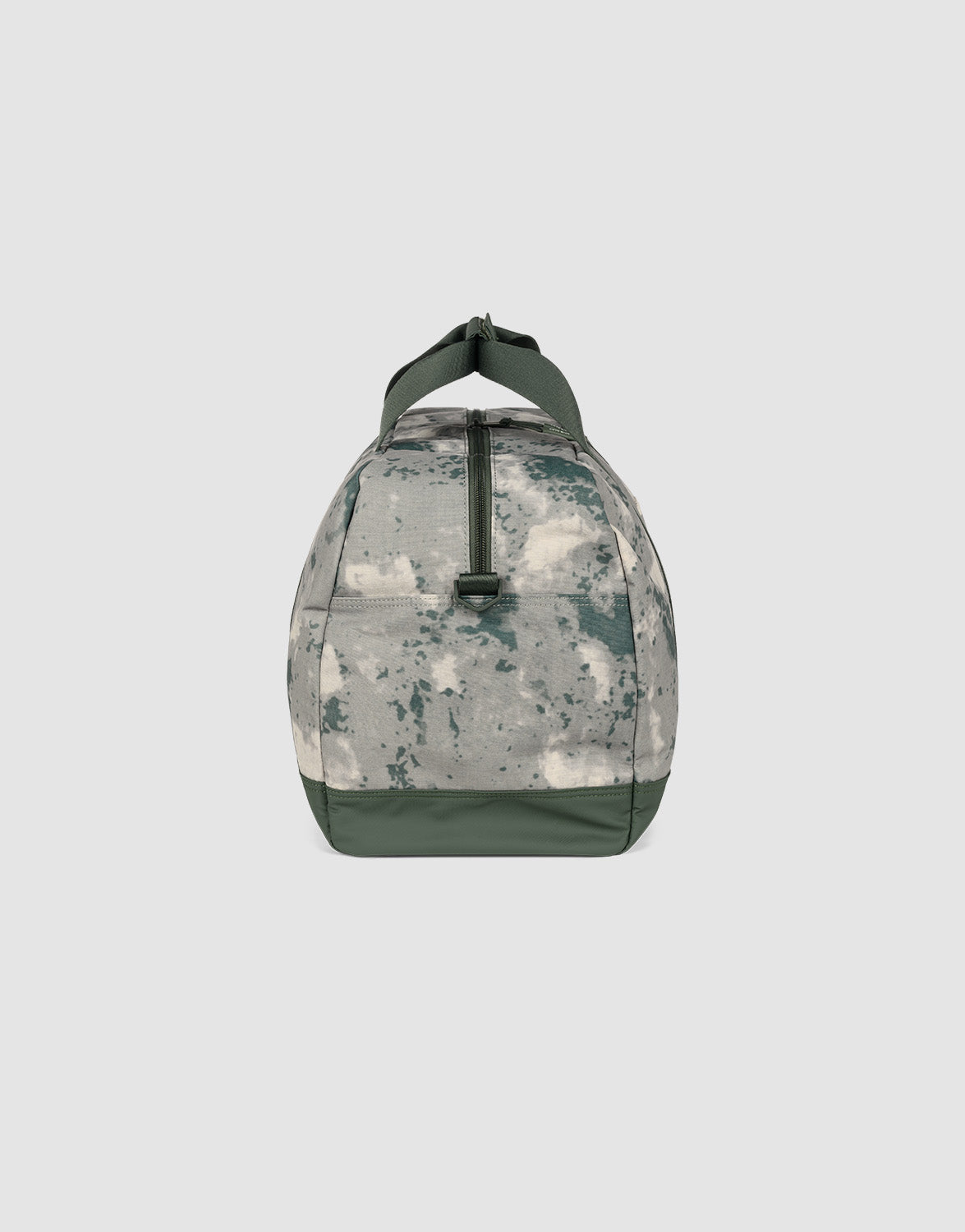 The LIVE FAST DIE YOUNG LFDY Weekender 50 is a 30L bag in green and gray camo with dark green accents, shown side-on against a light background. Features include a spacious compartment, top handle, visible zipper, and removable shoulder strap.