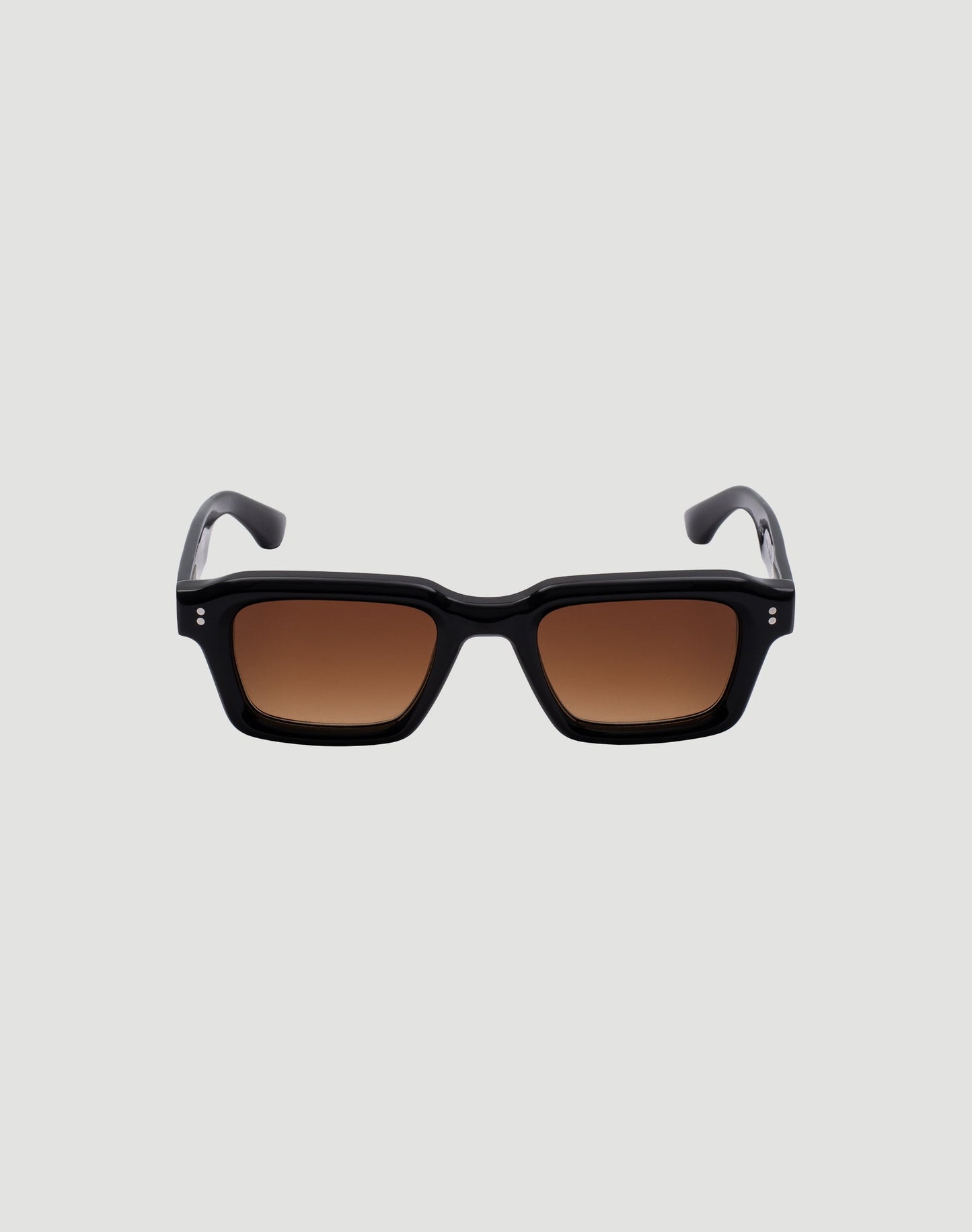 The LFDY x Chimi Shades 03 by LIVE FAST DIE YOUNG feature thick black rectangular Acetat frames and brown CR39 lenses with UV protection, shown on a plain light gray background.