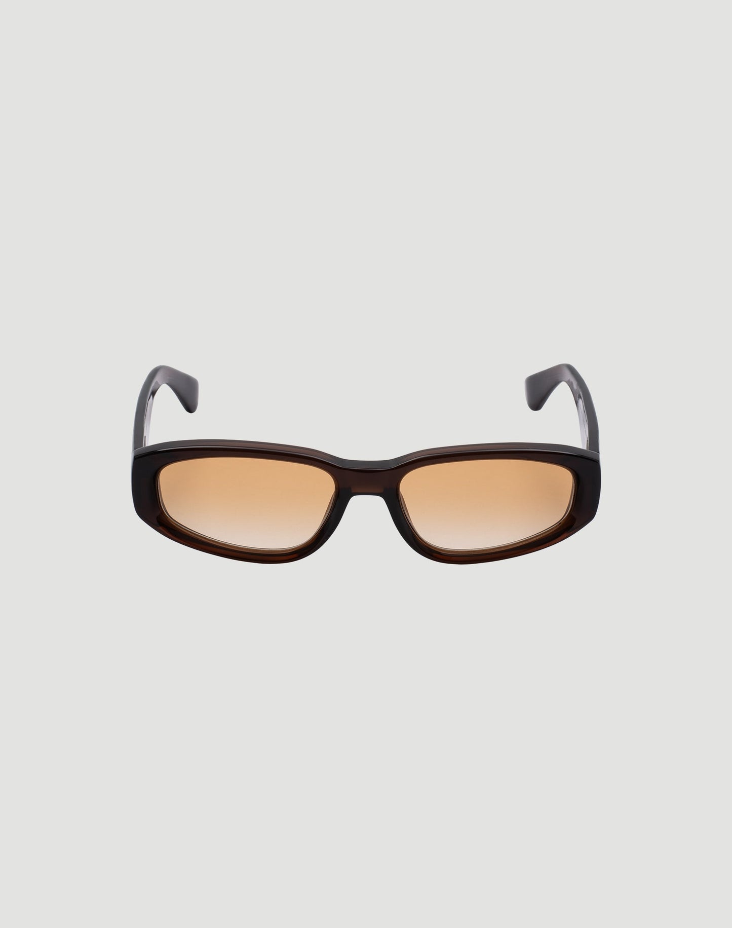 The LFDY x Chimi Shades 09 by LIVE FAST DIE YOUNG feature thick dark brown rectangular frames and light brown CR39 lenses with UV protection, shown on a plain white background.