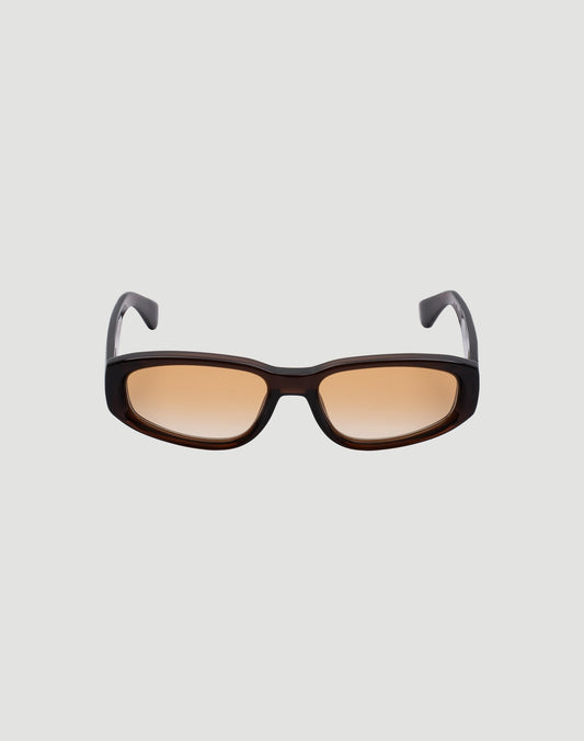 The LFDY x Chimi Shades 09 by LIVE FAST DIE YOUNG feature thick dark brown rectangular frames and light brown CR39 lenses with UV protection, shown on a plain white background.