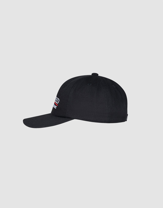 The LFDY Guaranteed Cap by LIVE FAST DIE YOUNG is shown in black, side profile, against a light gray background. It features a curved brim, subtle front left embroidery, and an easy Snapverschluss closure.