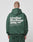 A short-haired person, facing away from the camera, wears a dark green Basic 360 Hooded by LIVE FAST DIE YOUNG in an oversized fit. The Baumwolle-Polyester hoodie features LiveFast HvySweat 360g/m² and smaller text with symbols on the back in white.