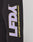 A close-up of black Baumwolle fabric shows large purple LFDY letters outlined in yellow with LIVEFASTDIEYOUNG.COM printed vertically. The LFDY Racing Wide Jogger by LIVE FAST DIE YOUNG features a wide fit and elastic waistband for comfort and style.