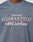 A person wearing the LFDY Guaranteed Tee by LIVE FAST DIE YOUNG—a regular fit blue shirt in 100% cotton, with a bold white and red “Approval GUARANTEED +49LiveFast” front print.