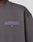 A close-up of a person wearing the LIVE FAST DIE YOUNG LFDY Network Sweater in oversize fit dark grey cotton, featuring "LIVEFAST DEALERSHIP" in light purple on the chest. Only part of their shoulder, neck, and sweater is visible.