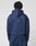 A person with short, twisted hair is seen from behind wearing the LIVE FAST DIE YOUNG LFDY Active Fleece Hooded Zip in navy blue, featuring an oversize fit, black seam details, and a small white logo print centered on the back.