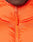 Close-up of the bright orange Live Fast Puffer Jacket by LIVE FAST DIE YOUNG, featuring a smooth, slightly glossy wasserabweisend fabric and a matching zipper partially pulled up. The EVERREST zipper pull is visible below part of the wearer’s face.