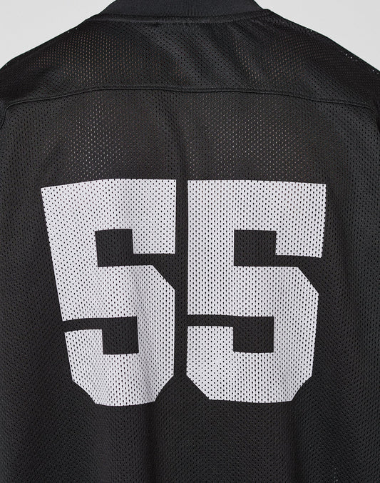 The LFDY Mesh Jersey by LIVE FAST DIE YOUNG is a black polyester sports jersey with an oversized fit, featuring large white block number 55 on the back.