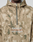 A person wears the LFDY Camo Halfzip Jacket by LIVE FAST DIE YOUNG—an oversized tan and green camo hoodie featuring a half-zip, embroidered "CALL US" (crossed out) and "+49 LiveFast" in white, gray, and red. Made from 100% Baumwolle.