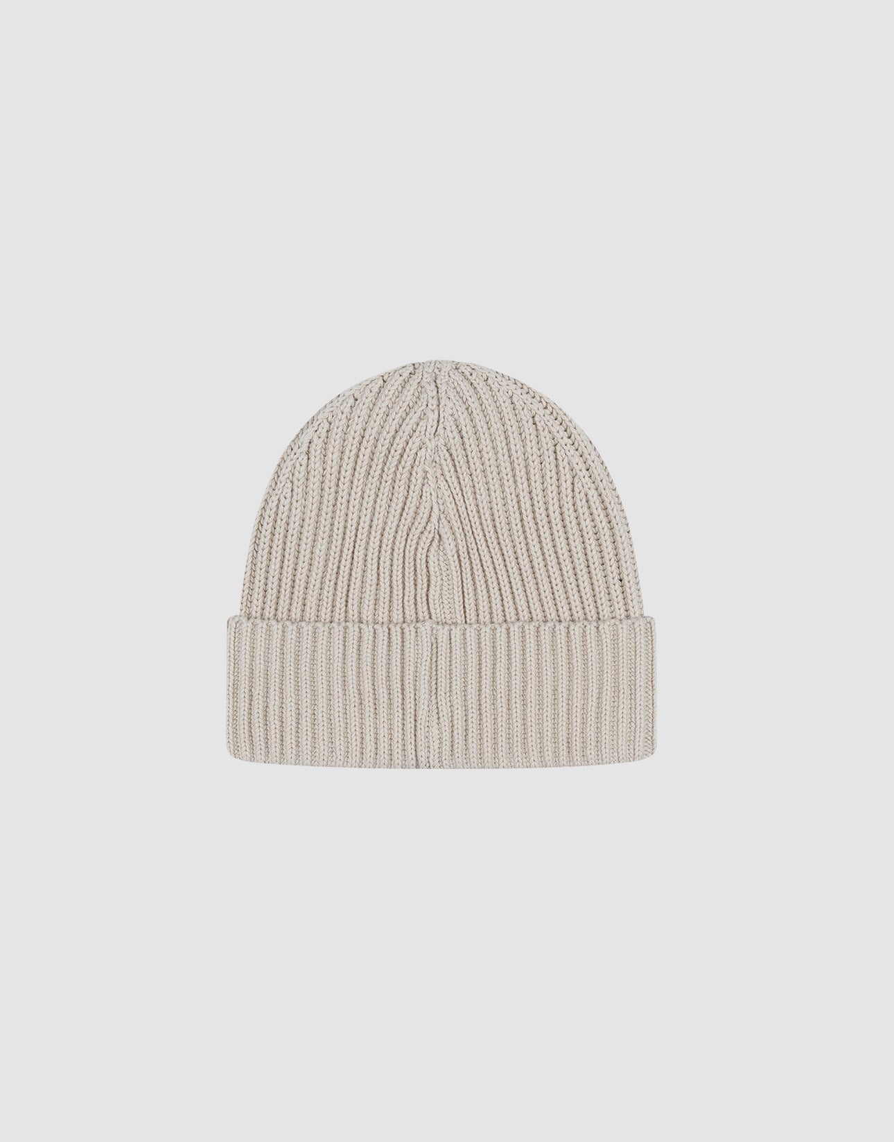 The LIVE FAST DIE YOUNG Washed Rib Knit Beanie in beige features a ribbed knit, folded cuff, subtle flag-label detail, and is crafted from soft polyamid. Shown here in One Size against a plain white background.
