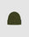 The LIVE FAST DIE YOUNG Washed Rib Knit Beanie in olive green Baumwolle features a folded brim and a small black flag label with white text, showcased on a plain light gray background.