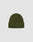 The LIVE FAST DIE YOUNG Washed Rib Knit Beanie in olive green Baumwolle features a ribbed texture, folded cuff, and subtle Flag-Label, shown against a plain light gray background.