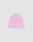 The LIVE FAST DIE YOUNG Double Rib Knit Beanie in light pink Polyamid features a folded brim and subtle flag-label. Displayed on a plain light gray background, this one-size beanie offers versatile comfort and style.