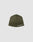 The Live Fast Performance Beanie by LIVE FAST DIE YOUNG is an olive green fitted hat with a white and grey "LIVE FAST" reflective logo on the front, thin fleece lining, shown on a plain light grey background.