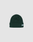 The LFDY x New Era Beanie by LIVE FAST DIE YOUNG is a dark green ribbed knit beanie with a folded brim and small white DY Logo patch on the front, shown against a plain light gray background.