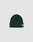 The LFDY x New Era Beanie by LIVE FAST DIE YOUNG is a dark green ribbed knit beanie with a folded brim and small white DY Logo patch on the front, shown against a plain light gray background.