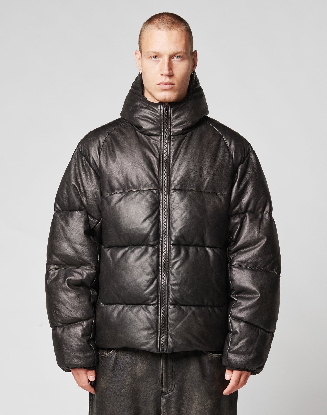 Live Fast Leather Puffer Jacket