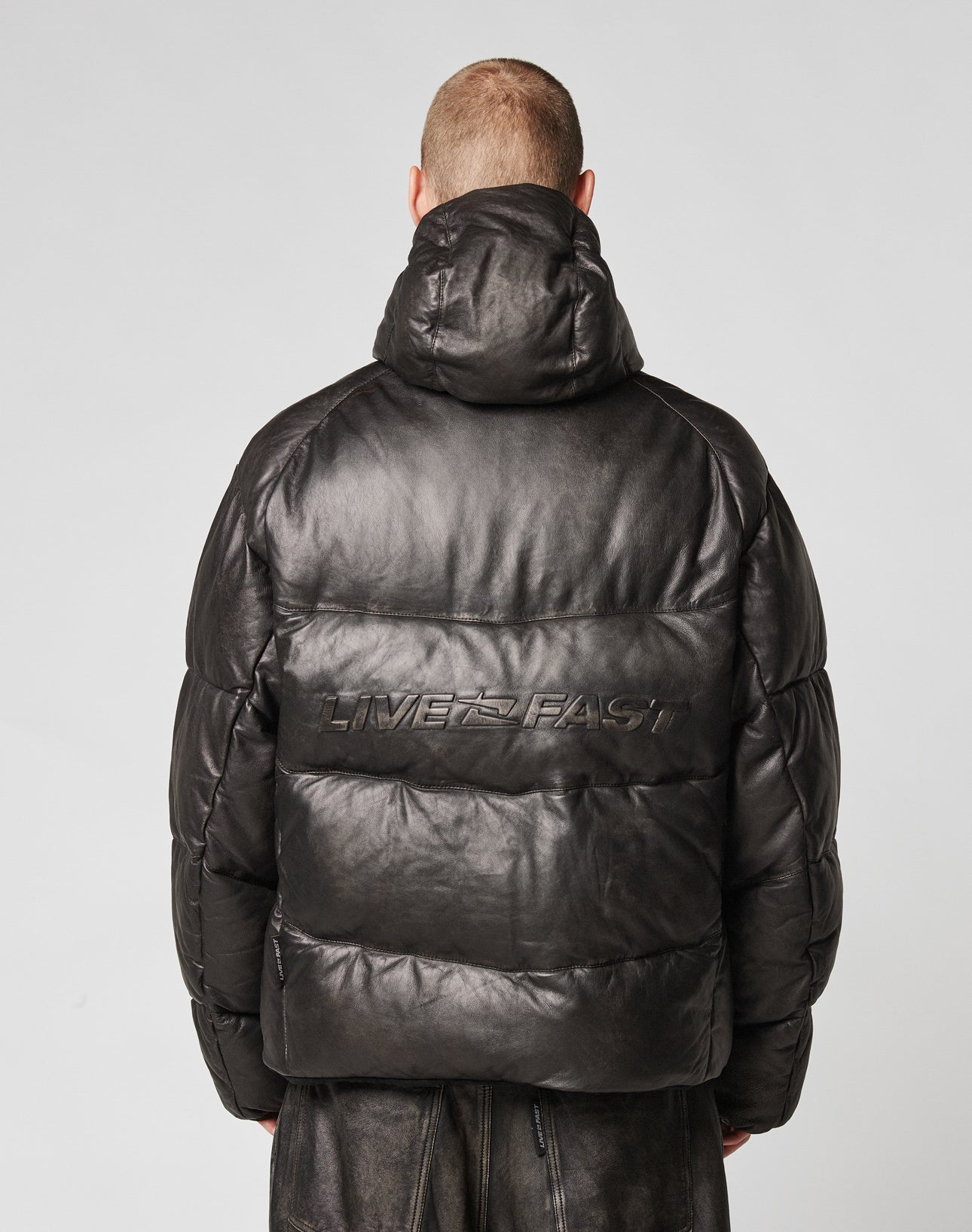 Live Fast Leather Puffer Jacket