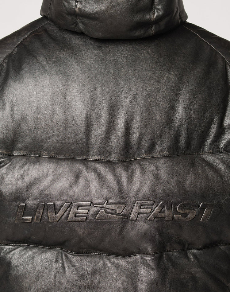 Live Fast Leather Puffer Jacket