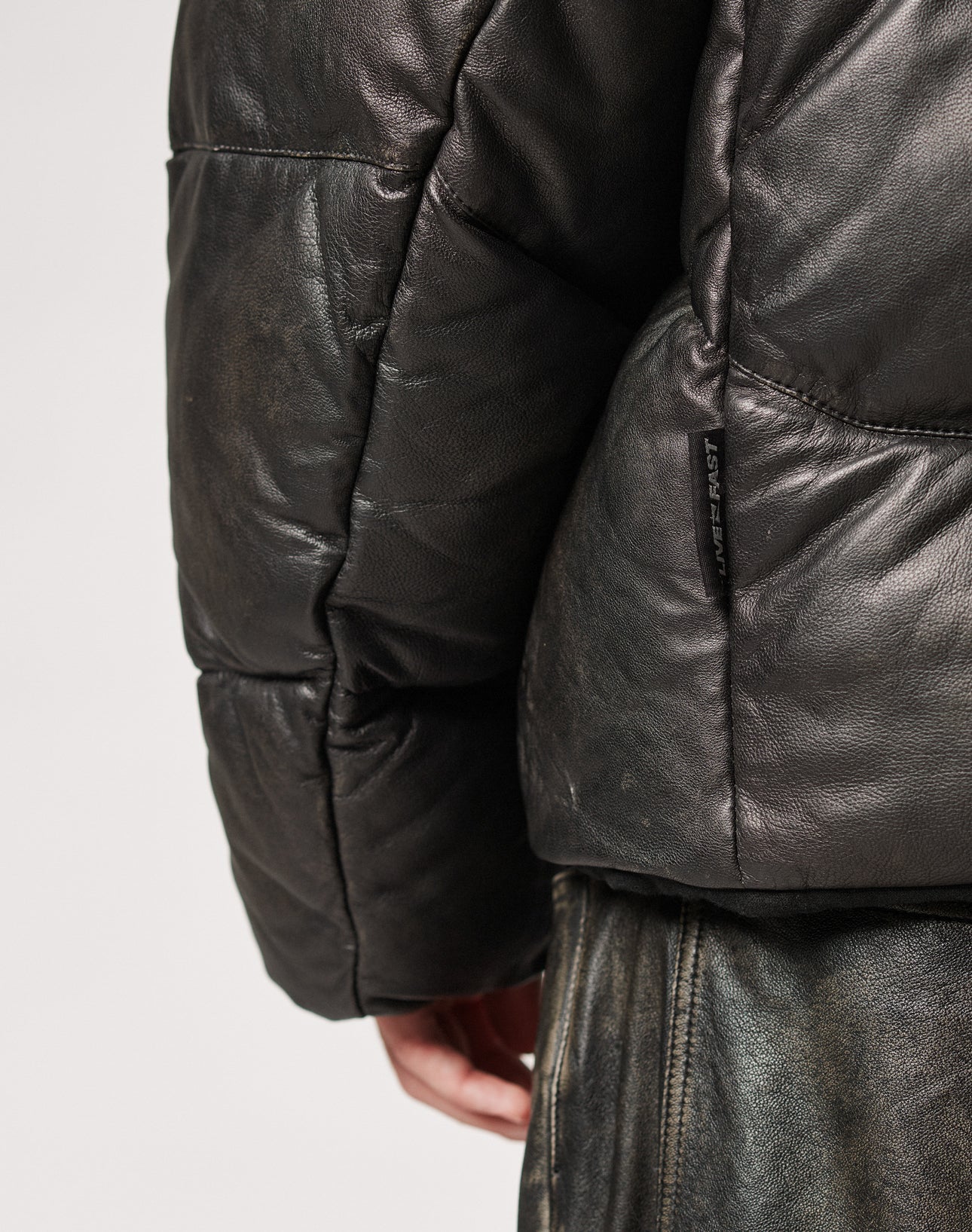 Live Fast Leather Puffer Jacket
