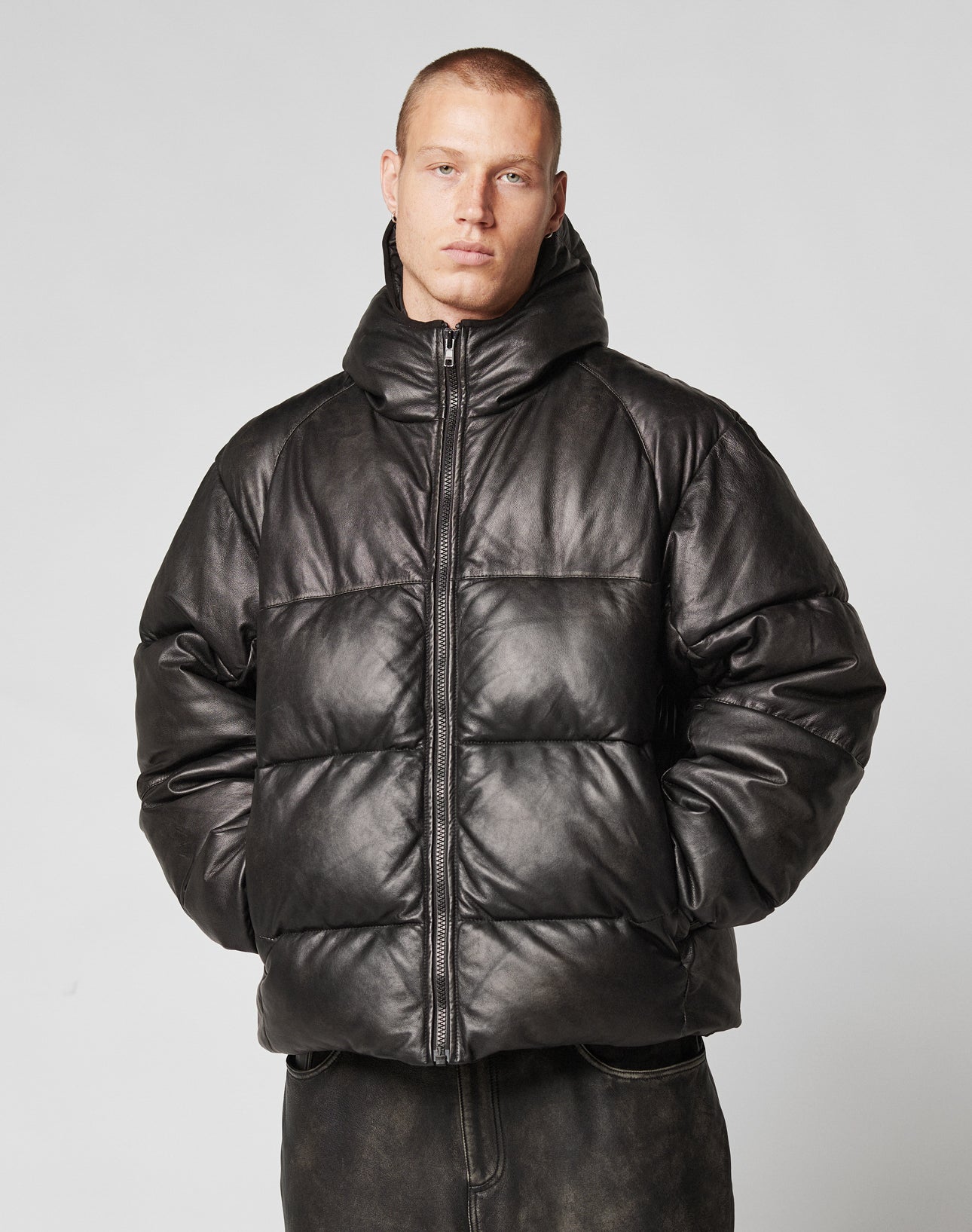 Live Fast Leather Puffer Jacket