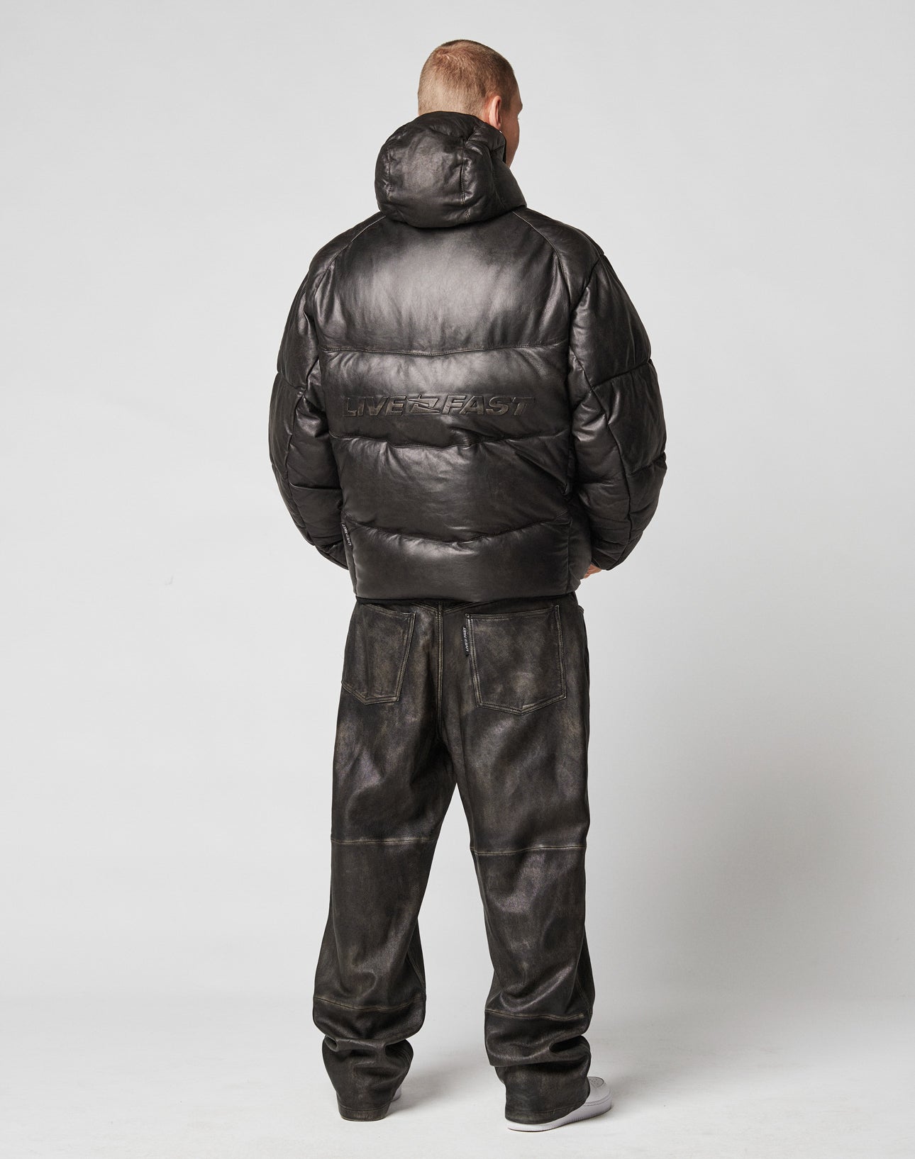 Live Fast Leather Puffer Jacket