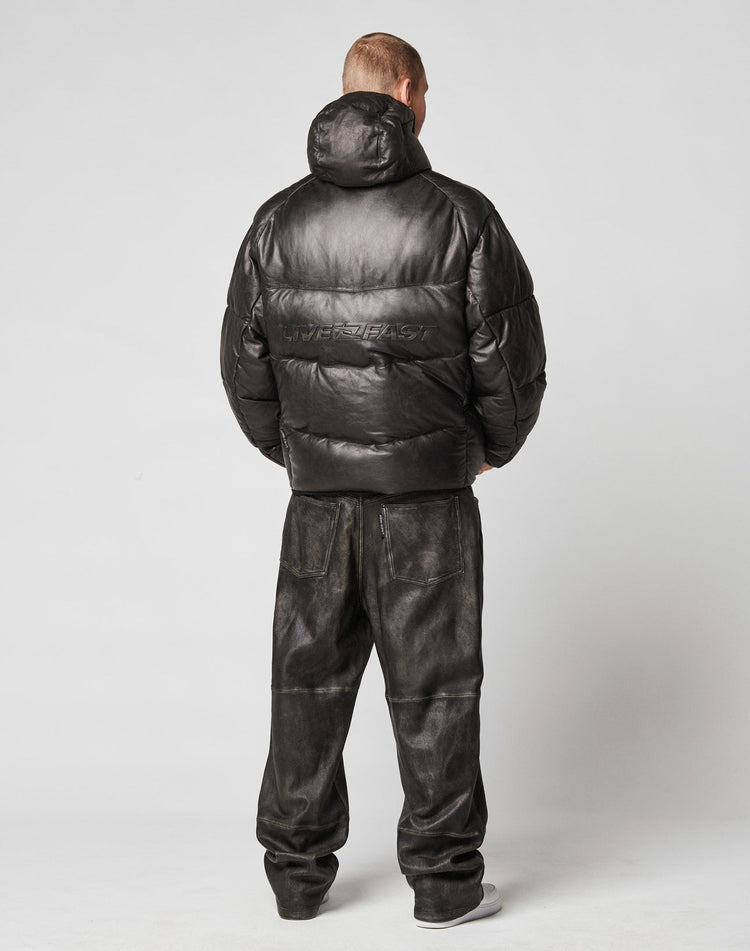 Live Fast Leather Puffer Jacket