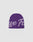 The LFDY Jacquard Beanie by LIVE FAST DIE YOUNG is a purple Polyacryl knit beanie with large light lavender Logo Strick script, shown on a plain light gray background. Style code: LF2411-16806.