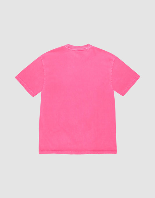 The LIVE FAST DIE YOUNG LFDY Triple Racing Tee is an oversized, short-sleeve, bright pink t-shirt shown laid flat with the back facing up on a light gray background.