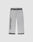 LIVE FAST DIE YOUNG’s Live Fast Boucle Pants: light gray, wide fit with straight leg, dark gray gradient waistband/cuffs, drawstring elastic waist, side pockets, and bold black LIVE FAST print down the left leg.